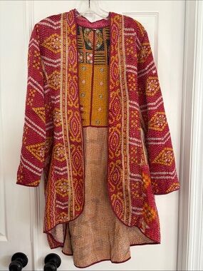 Kantha Boho hippie Cotton patchwork long line Women's Jacket size medium NEW